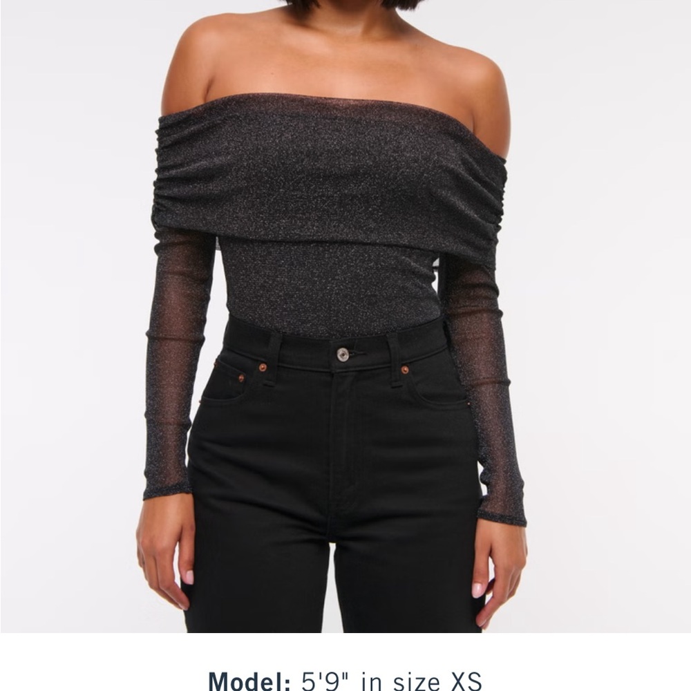Abercrombie & Fitch Black Off-Shoulder Sparkle Bodysuit